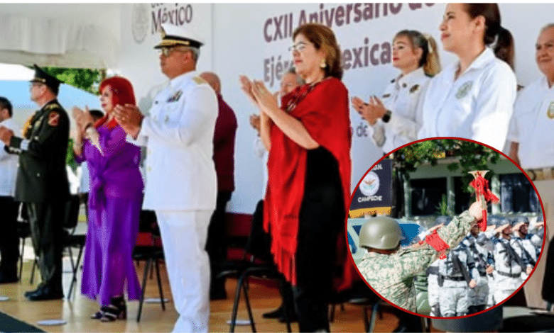 Layda Sansores y personal Militar