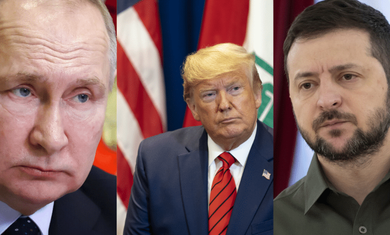 Imagen editada de mandarios de EUA, Rusia y Ucrania