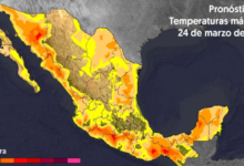 Mapa de temperatura máxima en la República mexicana (24 de marzo)