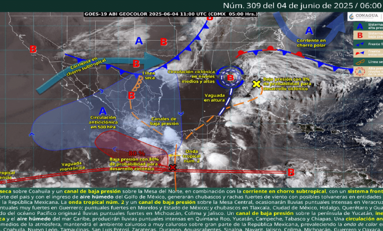 Lluvias puntuales muy fuertes en Guerrero e intensas en diferentes zonas de México