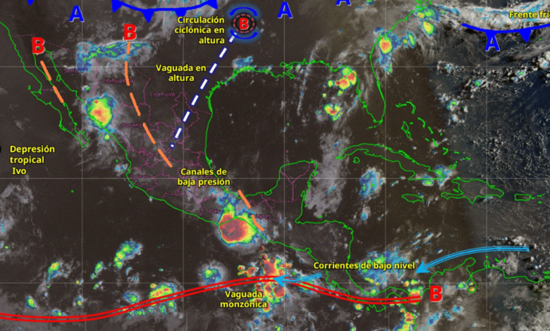 Para hoy, el monzón mexicano en combinación con inestabilidad atmosférica, originará lluvias puntuales fuertes.