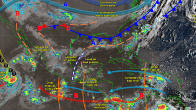 Este día, el monzón mexicano en interacción con inestabilidad atmosférica, ocasionarán lluvias puntuales intensas en Sinaloa y Nayarit; muy fuertes en Chihuahua y Durango; fuertes en Sonora y Baja California Sur; así como chubascos en Baja California; todas con descargas eléctricas.