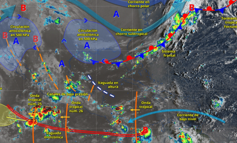 Para hoy, el monzón mexicano en interacción con una circulación ciclónica en niveles medios de la atmósfera sobre el sur del golfo de California y con inestabilidad atmosférica, generarán lluvias puntuales intensas.