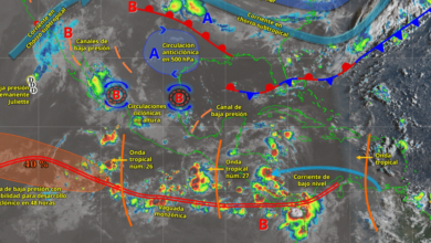 Este día, el monzón mexicano en interacción con una circulación ciclónica en niveles medios de la atmósfera sobre Baja California Sur, propiciarán lluvias fuertes a puntuales muy fuertes en Baja California Sur, Sonora, Chihuahua, Sinaloa, Durango y Nayarit.