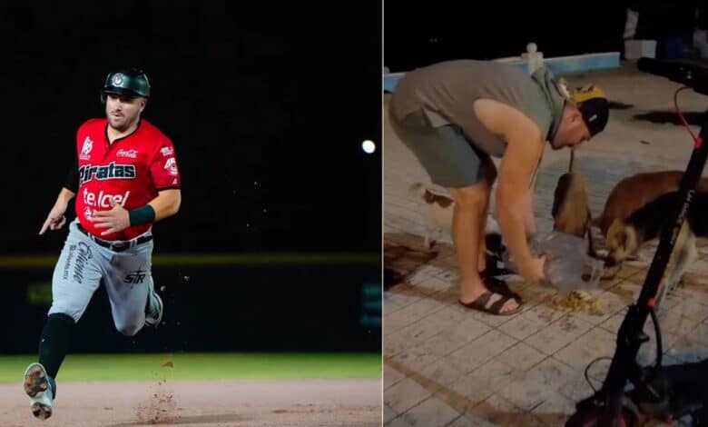 Beisbolista de Piratas de Campeche alimenta a perros callejeros