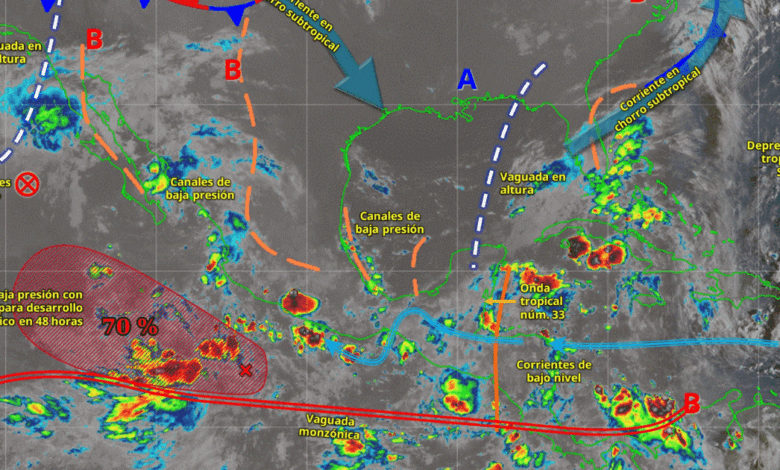Este día, los remanentes de Mario interaccionarán con una vaguada en altura, generando fuertes rachas de viento y lluvias fuertes en la península de Baja California.