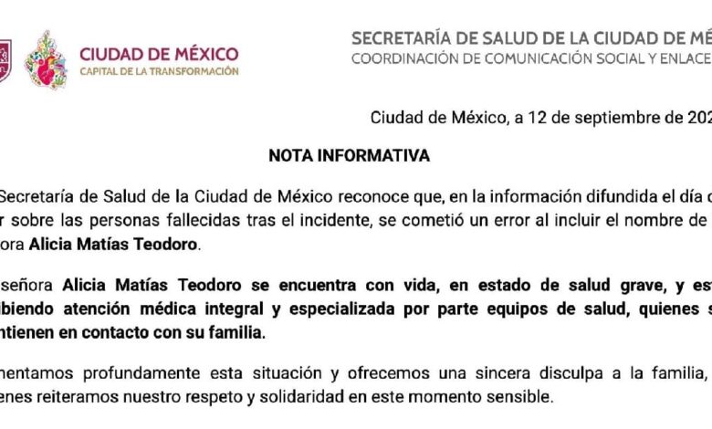 Secretaría de Salud CDMX desmiente fallecimiento de Alicia Matías (Foto de internet)