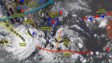 Para hoy, el huracán Priscila se localizará al suroeste de Jalisco y al sur de la península de Baja California, sus desprendimientos nubosos ocasionarán lluvias puntuales intensas en Jalisco (sur), Colima, Michoacán (este y costa) y Guerrero (suroeste y costa); puntuales muy fuertes en Nayarit y Sinaloa (sur); así como lluvias puntuales fuertes en el sur de Baja California Sur.
