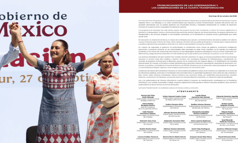 Gobernadores de Morena respaldan el liderazgo de Claudia Sheinbaum y los logros de su primer año de gobierno