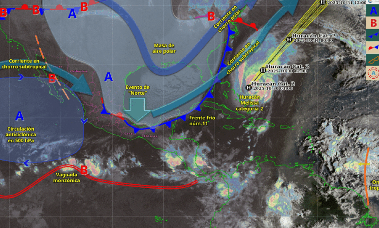 Para hoy, el frente frío núm. 11 se extenderá sobre la península de Yucatán, originando lluvias puntuales.
