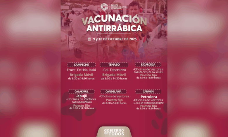 ¡Vacuna gratis a tu mascota contra la rabia este 9 y 10 de octubre en Campeche!