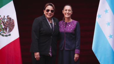 Claudia Sheinbaum recibe a la presidenta de Honduras en Palacio Nacional