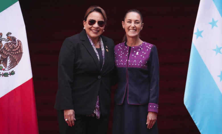 Claudia Sheinbaum recibe a la presidenta de Honduras en Palacio Nacional