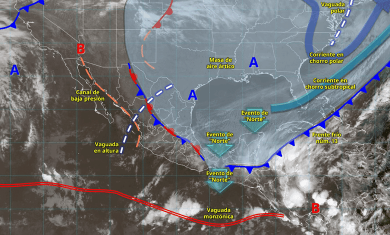 Frente frío 13 provoca intensas lluvias y evento de Norte en el sureste de México