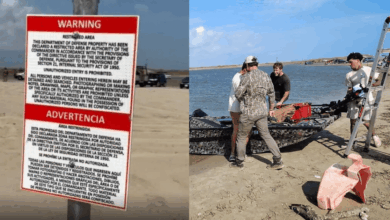 Tensión en la costa Marina retira letreros de Propiedad de EE.UU. instalados ilegalmente en playa de Tamaulipas (Foto por Conibio Global A.C.)