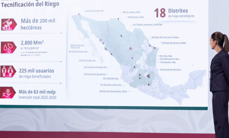 En 2025 se han intervenido 17 Distritos de Riego de los 18 que se contemplan en total hasta el 2030 en beneficio de 225 mil productores que producirán más alimentos con menos agua