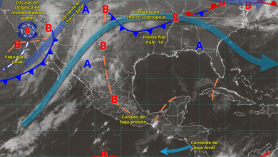 Para hoy, el frente frío núm. 15 asociado con una vaguada polar y con una circulación ciclónica en niveles medios y altos de la atmósfera