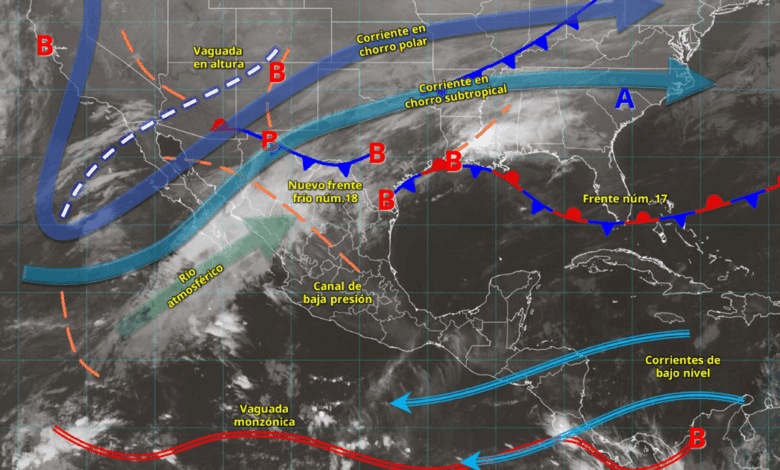 Frente frío 18 provocará lluvias intensas y caída de nieve en el noroeste de México
