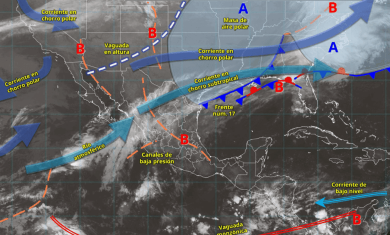 Pronostico del tiempo, bajas temperaturas y lluvias fuertes impactan al país por el Frente Frío 17