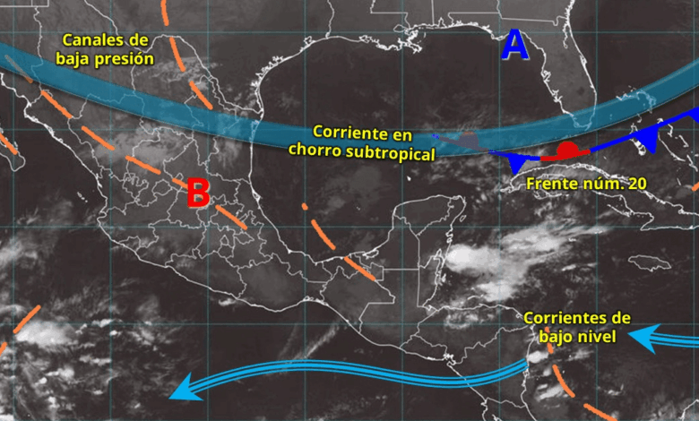 Este día, canales de baja presión en el interior del país, en interacción con el aire cálido y húmedo procedente del océano Pacífico, golfo de México y mar Caribe