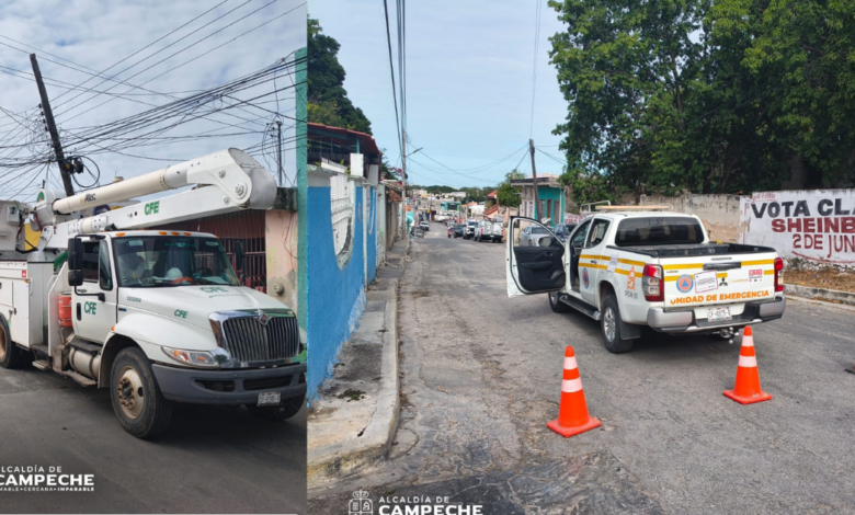 Alcaldía de Campeche colabora con la CFE en el mantenimiento de postes eléctricos