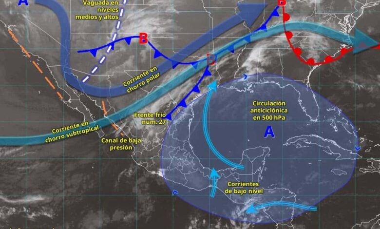 Descenso de temperatura y lluvias en México por frente frío número 27