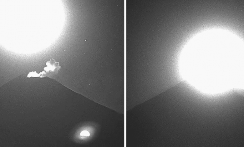 El beso de la luna al volcán: Captan espectacular timelapse en el Popocatépetl