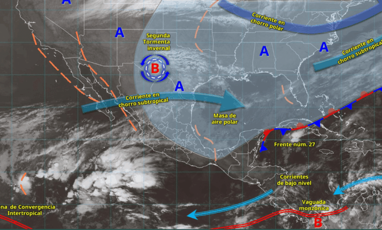 Frente frío 27 provoca lluvias muy fuertes en Veracruz y ambiente invernal en gran parte del país