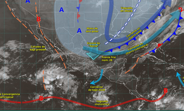 Lluvias intensas y fuertes vientos afectarán a Tabasco y Chiapas por el frente frío 28