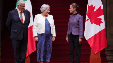 Sheinbaum recibe en Palacio Nacional a la gobernadora general de Canadá