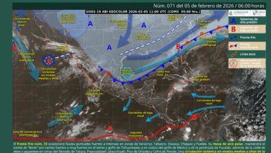 Frente frío 33 provoca lluvias intensas y evento de Norte este 5 de febrero en México