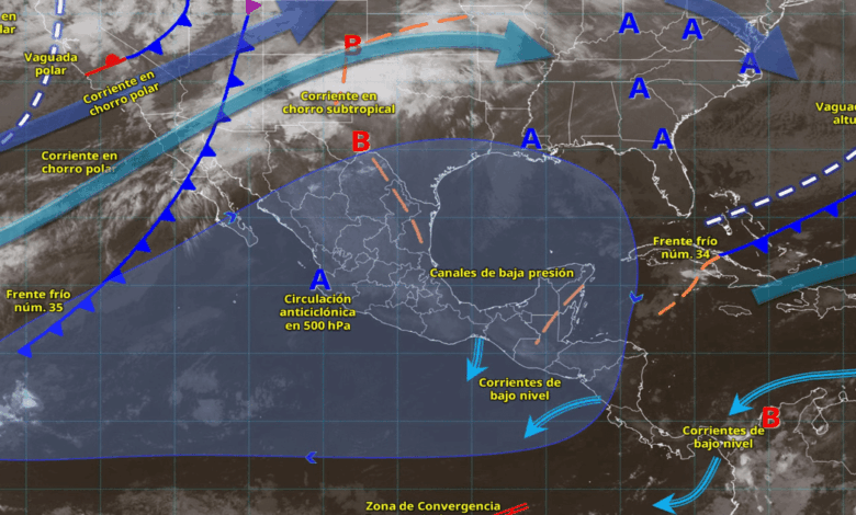 Frente frío 35 provocará chubascos, lluvias fuertes y rachas intensas de viento en el noroeste de México