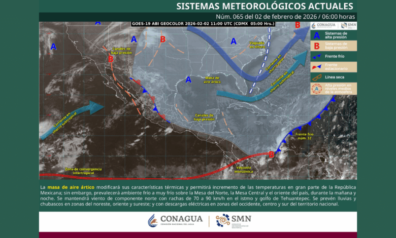 Intervalos de chubascos y frío marcarán el clima en gran parte de México este 2 de febrero