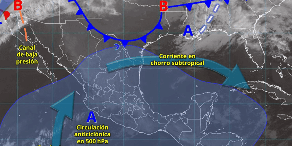 Para hoy, el anticiclón en niveles medios de la atmósfera mantendrá tiempo estable, baja probabilidad de lluvia y ambiente cálido a caluroso sobre la mayor parte del territorio nacional.
