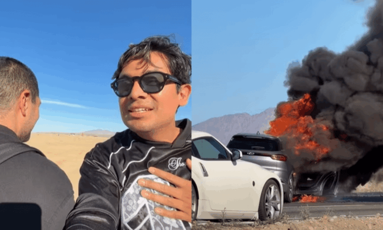 Se incendia camioneta de Pepe y Teo en el desierto; Ricardo Peralta y César Doroteo resultan ilesos