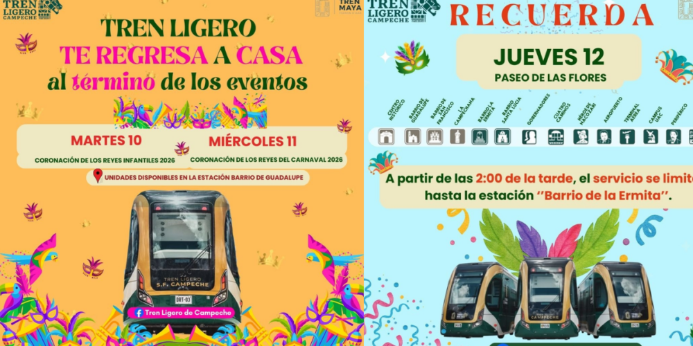 Tren Ligero garantiza transporte nocturno durante el Carnaval de Campeche