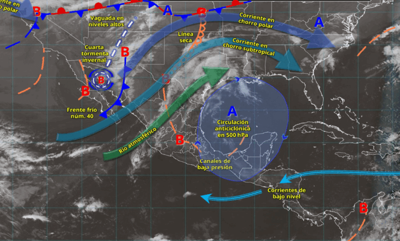 Cuarta tormenta invernal y frente frío 40 provocarán lluvias, fuertes vientos y posible nieve en el norte de México