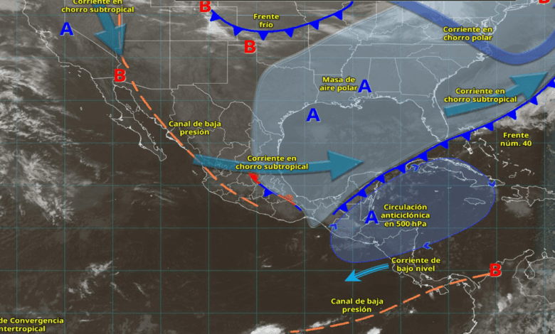 Frente frío 40 provocará lluvias intensas en la Península de Yucatán y sureste del país