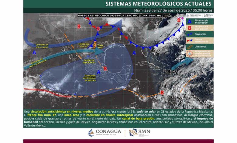 pronostico de lluvias para hoy 27 de abril de 2026