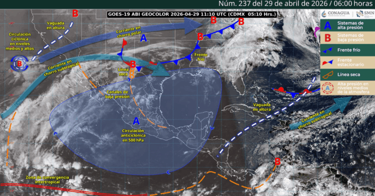 Pronóstico de lluvias para hoy 29 de abril de 2026