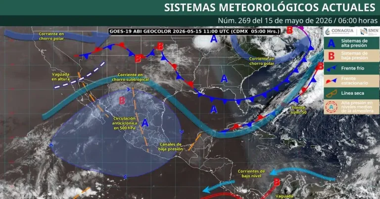 Pronóstico de lluvias para mañana 15 de mayo de 2026