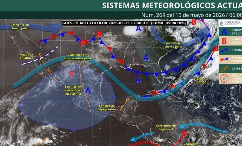 Pronóstico de lluvias para mañana 15 de mayo de 2026