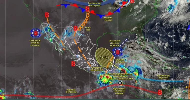 Pronóstico del tiempo hoy en México: Lluvias intensas y circulación ciclónica (Imagen de Conagua)