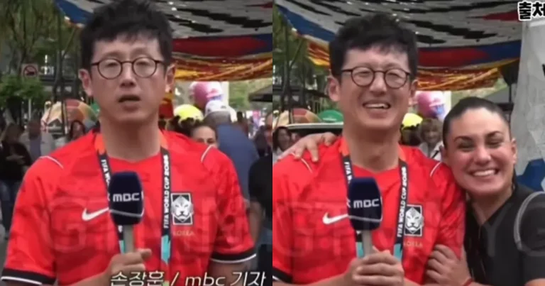 Mexicana besa a reportero de Corea del Sur durante transmisión (Fotos de internet)