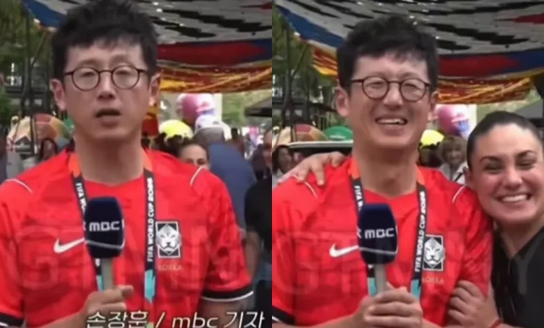 Mexicana besa a reportero de Corea del Sur durante transmisión (Fotos de internet)