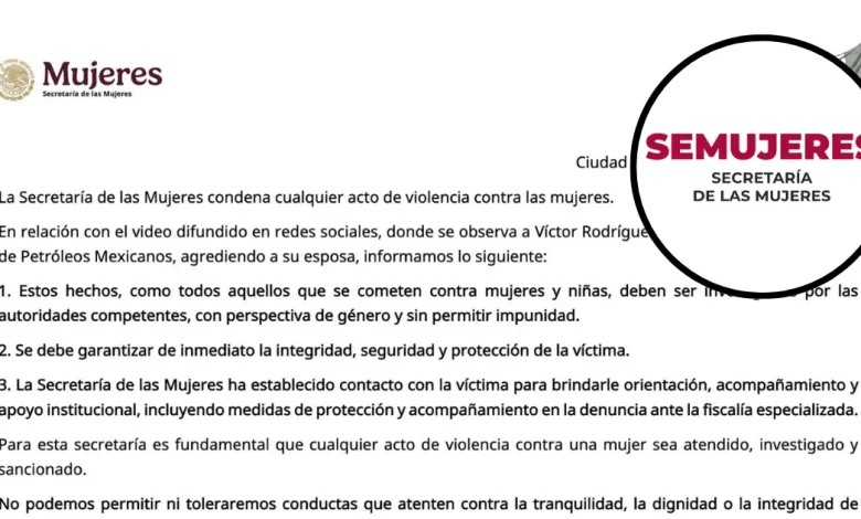 La Secretaría de las Mujeres condena cualquier acto de violencia contra las mujeres.