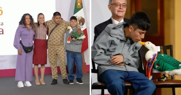 video el pato merlín y sus dueños asisten a la mañanera a invitación de la presidenta
