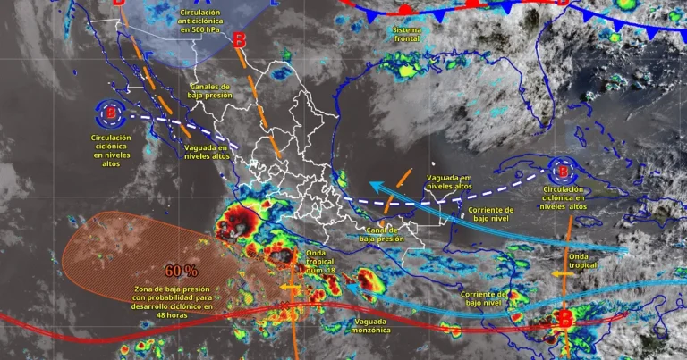 Pronóstico del clima: los efectos de la onda tropical 18 se sentirán en estos estados (Imagen de Conagua)
