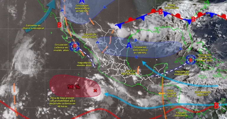 Pronóstico del clima: fuerte lluvias por circulaciones ciclónicas y canales de baja presión (Imagen de Conagua)