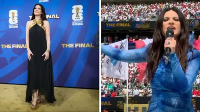 laura pausini emociona en la ceremonia de clausura del mundial 2026 junto a robbie williams y nicole scherzinger